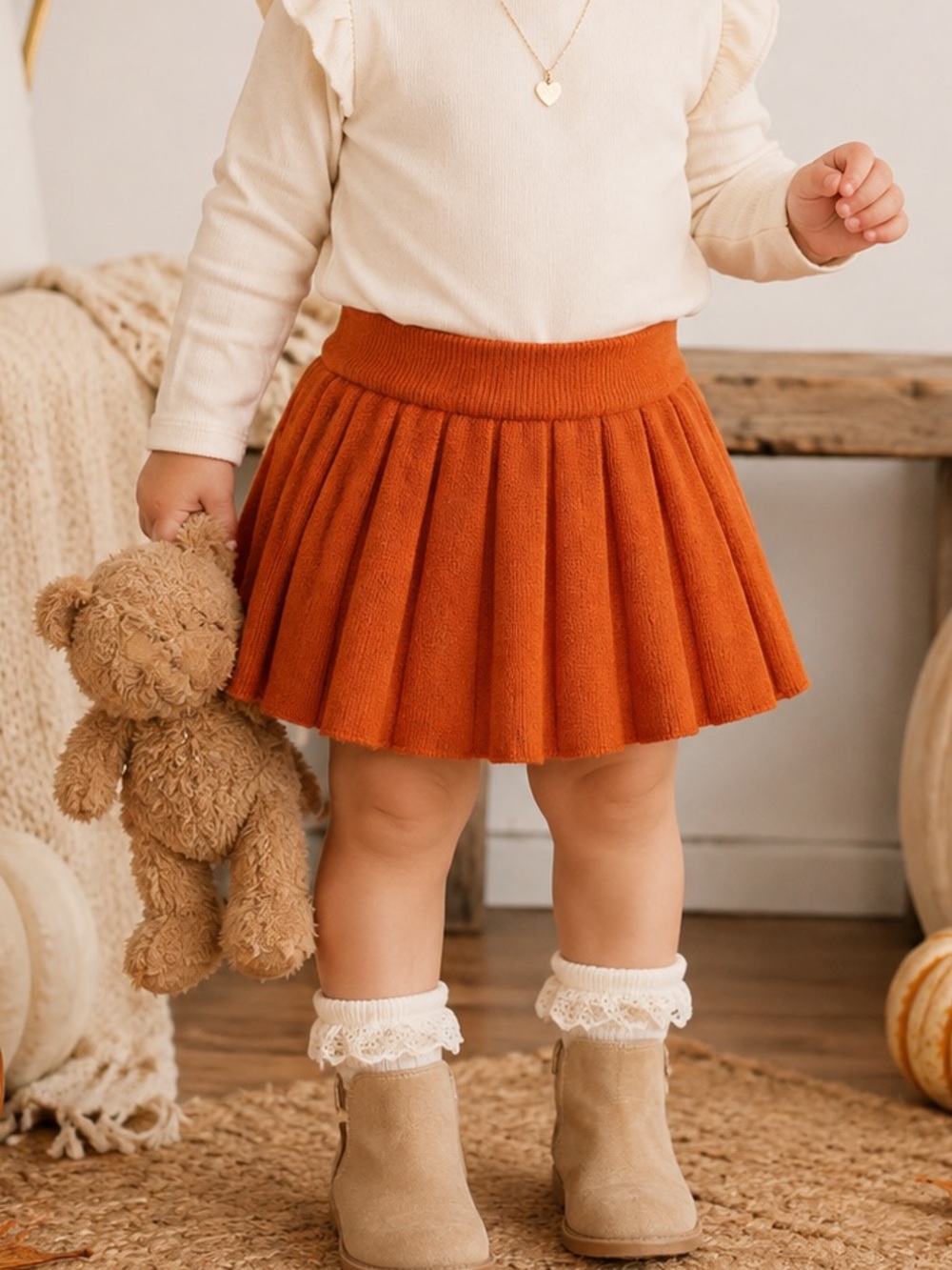 Girls Pleated Knit Fall/Halloween Skirt in Bright Orange 18-24 Months EUC